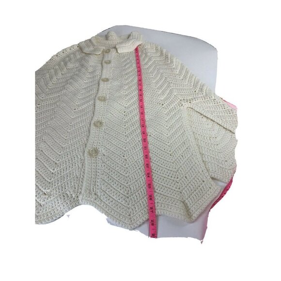 Vintage Handmade Crochet Knit Ivory Boho Poncho Button Down Ladies MED Hippie 70 - Picture 5 of 8
